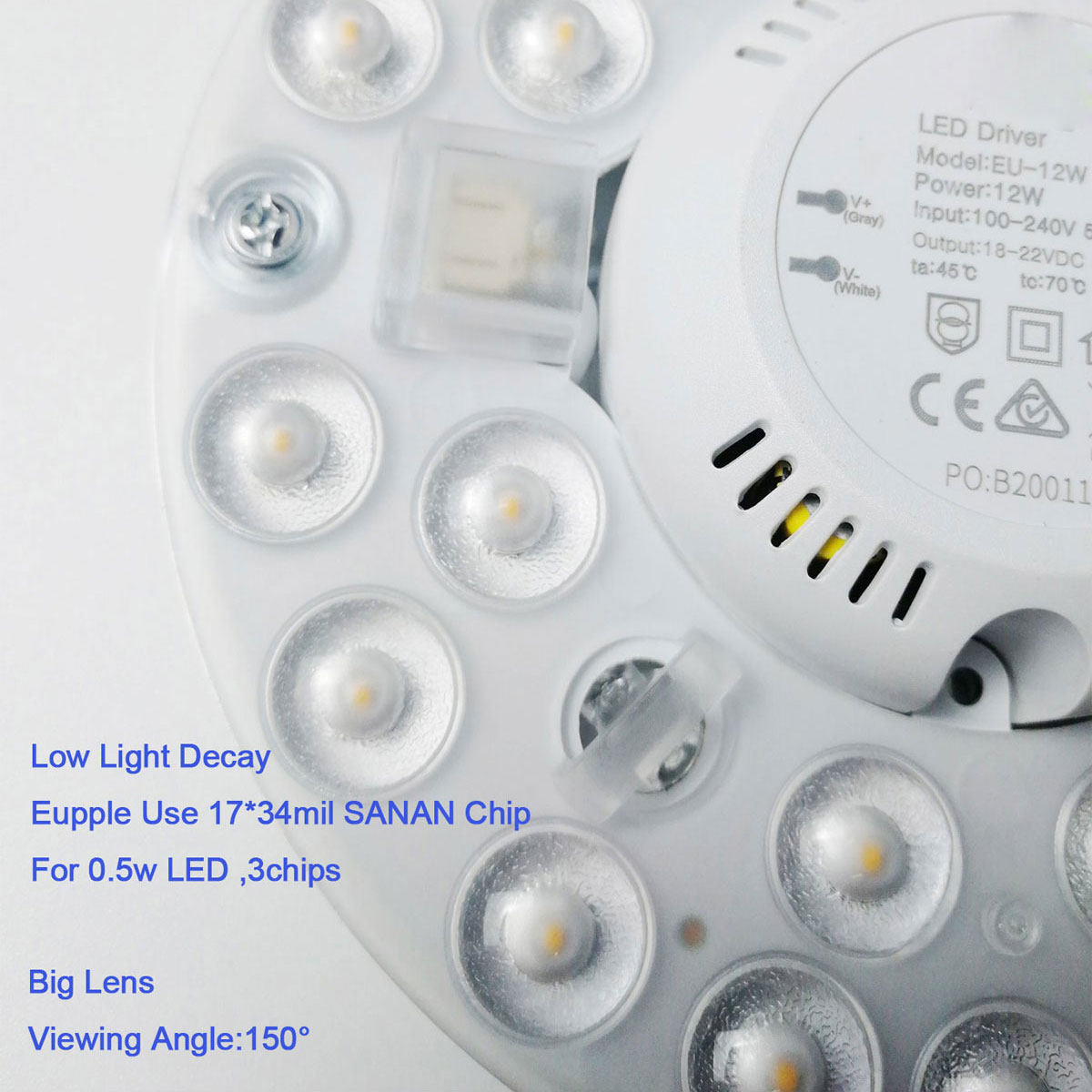120lm/w 12w 18w 24w LED lens Module For Ceiling Light, Replace Dark Light AC 2835 SMD Round LED Module With Lens